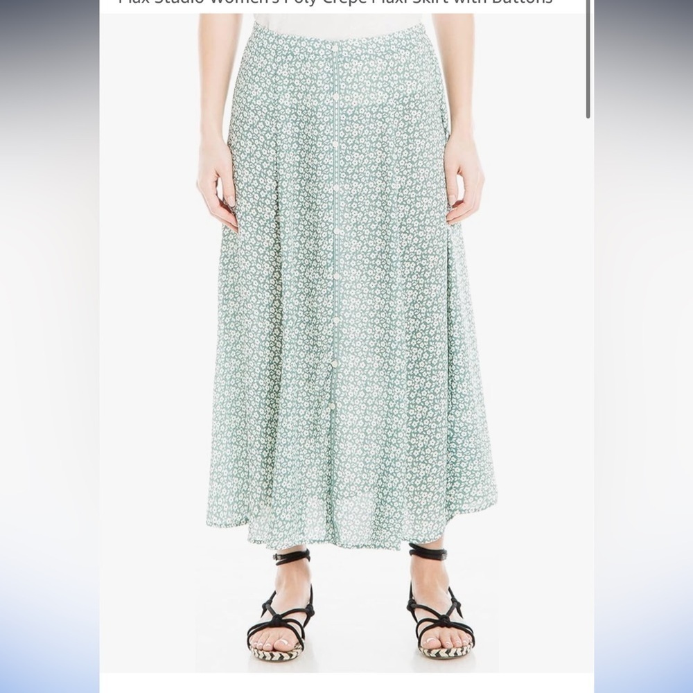 Max Studio Women's Poly Crepe Maxi Skirt with Buttons size large green floral